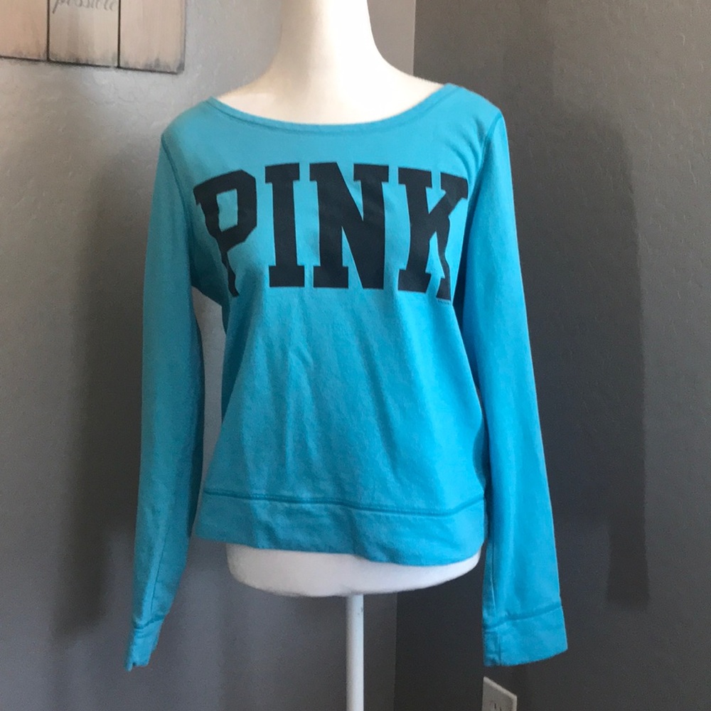 PINK Victoria's Secret Turquoise Blue Logo Pullover Sweatshirt